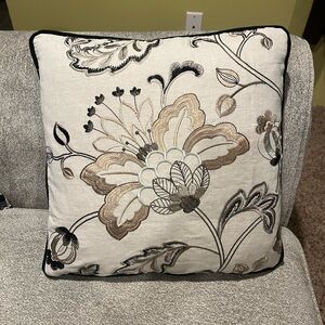 Floral Embroidered Cushion - Beige and Black